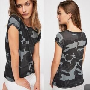 Free People Dark Camo Print Cuffed Short Sleeve T-shirt Size XS